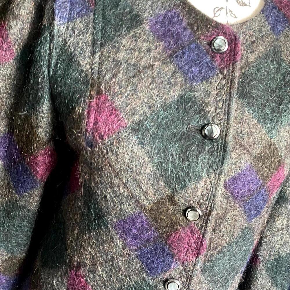 Vintage Argyle Diamond Pattern Multi Color Wool Blazer Jacket Size 4 Classic